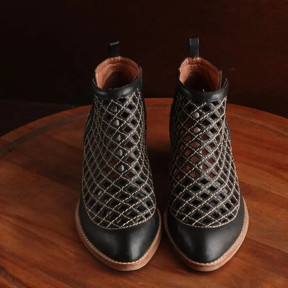 Jeffrey Campbell Boots Womens SZ 9‎ BLK Taggart Leather Mesh Ankle Boho Festival